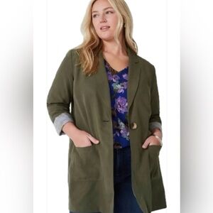 J.Jill casual blazer linen blend one button pockets green 1 button size L